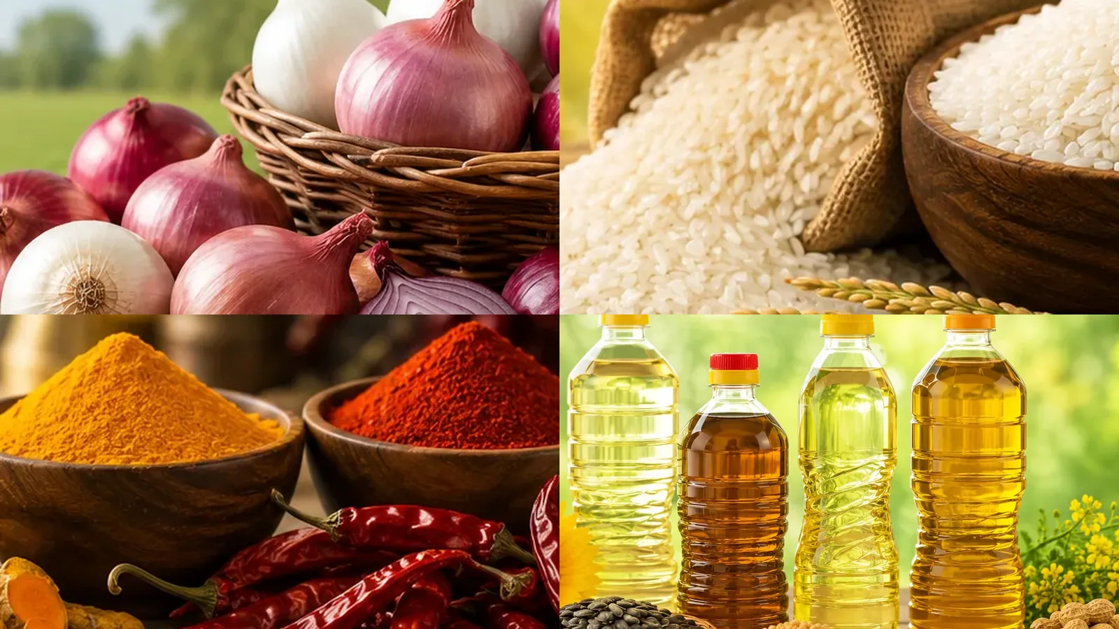 The NF Impex export basket: onions, rice, spices and edible oils