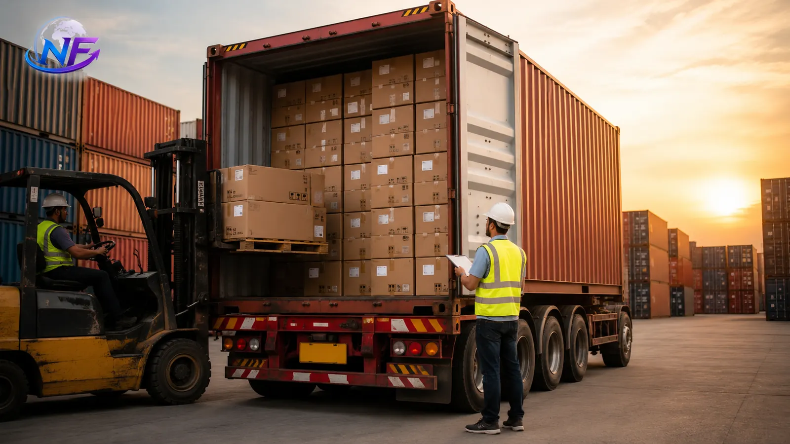 Cartons labelled and loaded into an export container