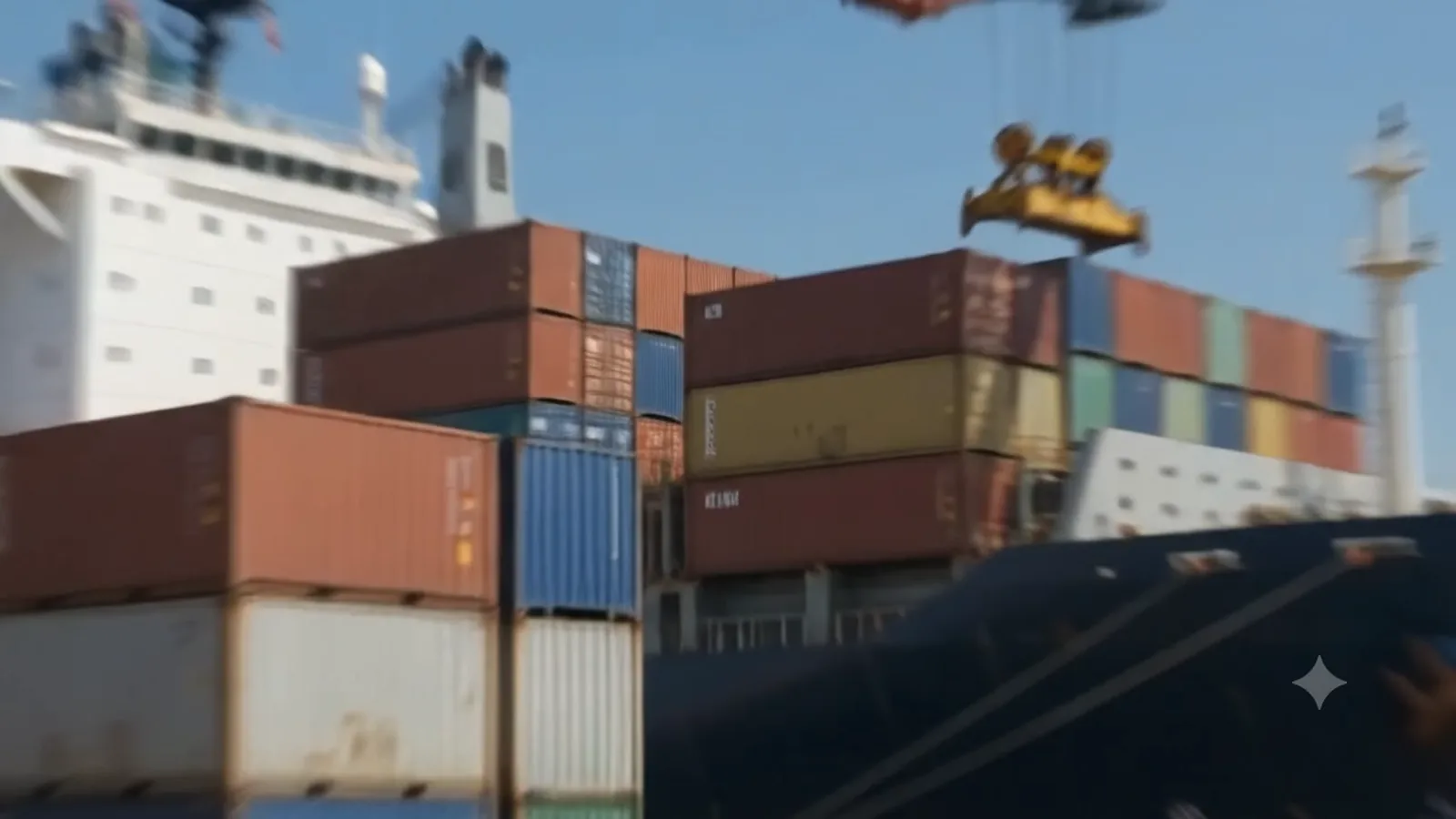 A container ship alongside the berth, loading for export