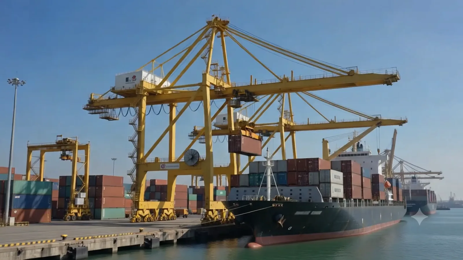 Gantry cranes working a container vessel at an Indian port