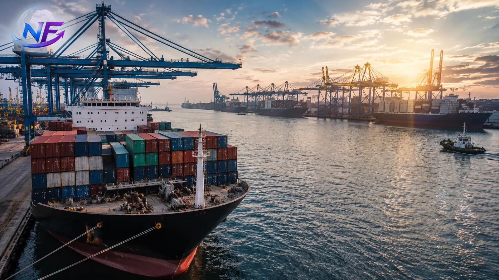 A container vessel loading at an Indian port
