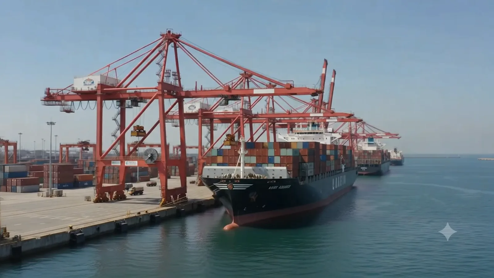 A container vessel loaded at berth for an NF Impex export sailing